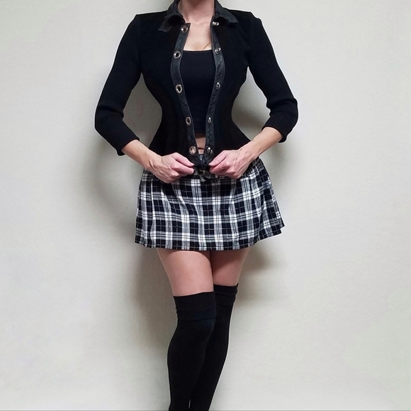 Vintage Retro Y2K Escapades Black Suede Leather Ribbed Sweater Turnlock Jacket M - Picture 2 of 13